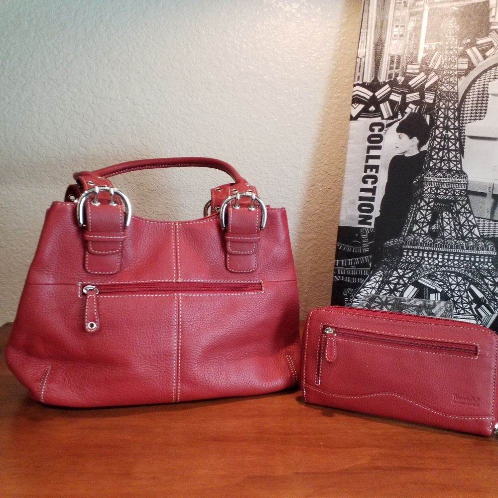 Tignanello Red Leather Handbag and Wallet